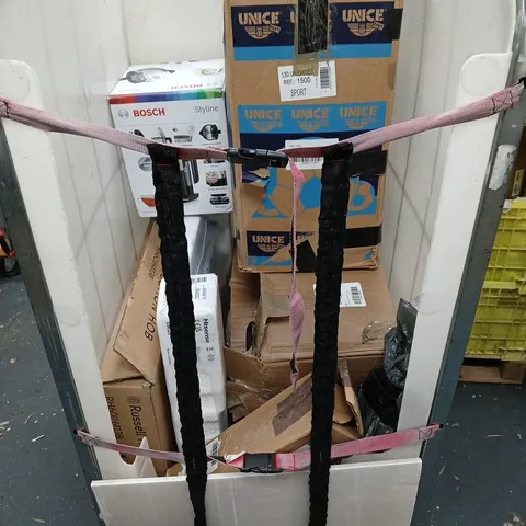 CAGE OF APPROXIMATELY 8 ASSORTED BROKEN ITEMS TO INCLUDE - KITCHEN APPLIANCES, DRINK GLASSES AND SWIMMING POOL PARTS ETC. COLLECTION ONLY