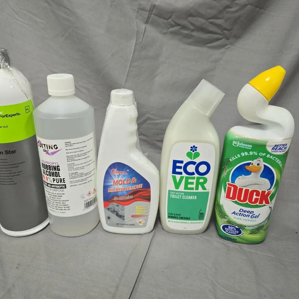 APPROXIMATELY 10 ASSORTED HOUSEHOLD ITEMS TO INCLUDE ECO-VER, RUBBING ALCOHOL AND MILDEW REMOVER