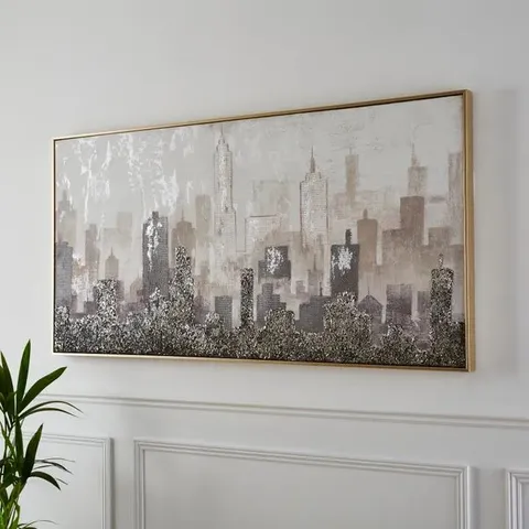 BOXED GREY CITYSCAPE CANVAS // SIZE: 70 X 140cm (1 BOX)