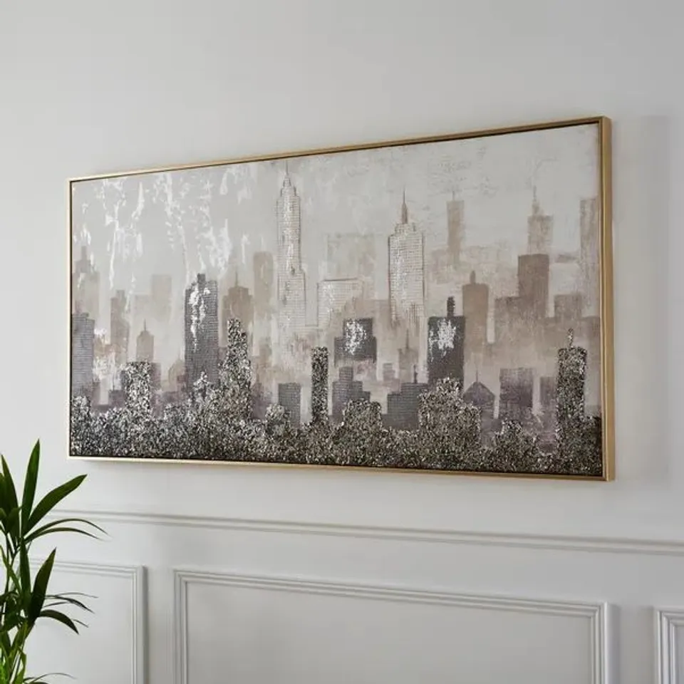 BOXED GREY CITYSCAPE CANVAS // SIZE: 70 X 140cm (1 BOX)