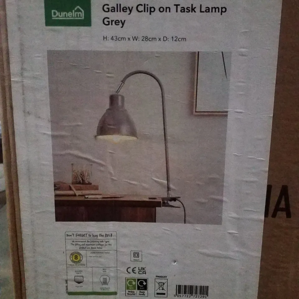 BOXED DUNELM GALLEY CLIP ON TASK LAMP GREY