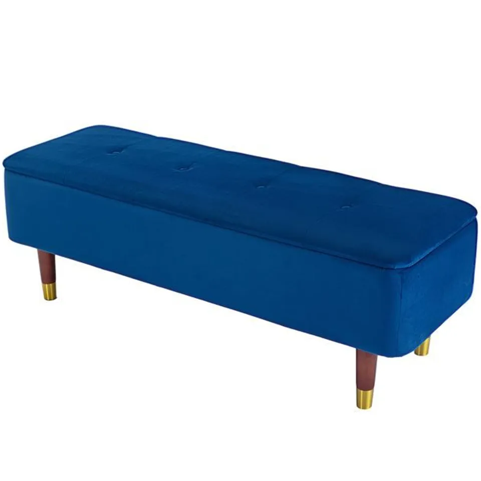 BOXED KATRINA BLUE VELVET STORAGE OTTOMAN (1 BOX)