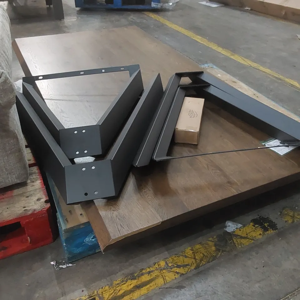 DESIGNER SOLID WOOD TABLE WITH METAL LEGS - REQUIRES ASSEMBLY