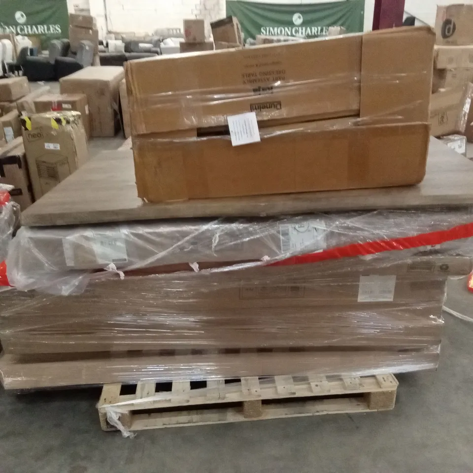 PALLET OF ASSORTED DESIGNER DAMAGED OR INCOMPLETE FURNITURE AND FURNITURE PARTS AND PIECES