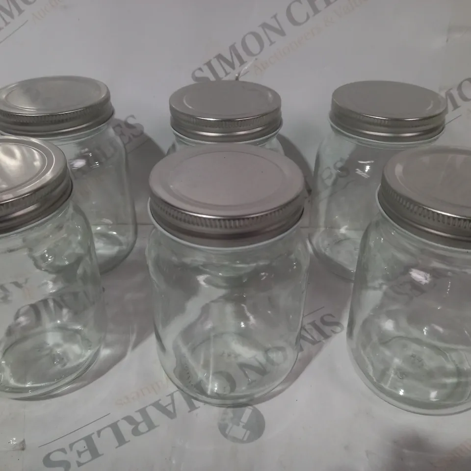 BOXED SET OF 6 GLASS MASON JARS