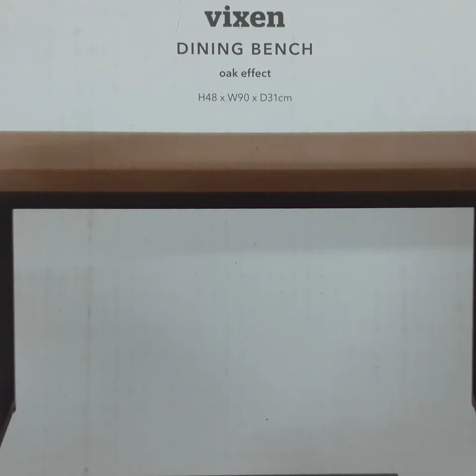 BOXED VIXEN DINING BENCH IN OAK EFFECT - H48 X W90 X D31CM