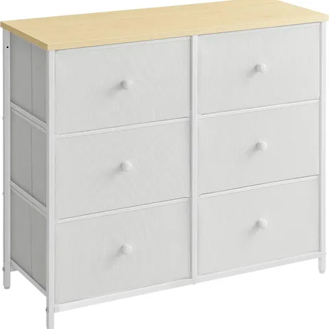 BOXED SONGMICS CHEST OF DRAWERS, 6 FABRIC DRAWERS WITH METAL FRAME - WHITE/OAK