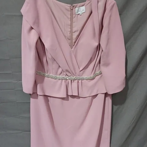 LOU LOU BACK ZIP SEQUIN DETAIL V-NECK DRESS IN PINK - SIZE 22