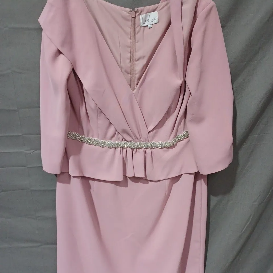 LOU LOU BACK ZIP SEQUIN DETAIL V-NECK DRESS IN PINK - SIZE 22