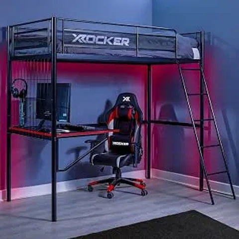 BOXED X-ROCKER ICARUS XL 3FT SINGLE, HIGH SLEEPER BUNK BED - SPACE-SAVING DESIGN, GAMING DESK & PC STORAGE SHELF, FIXED LADDER, STURDY METAL FRAME FOR KIDS & TEENS ( 2 BOXES )