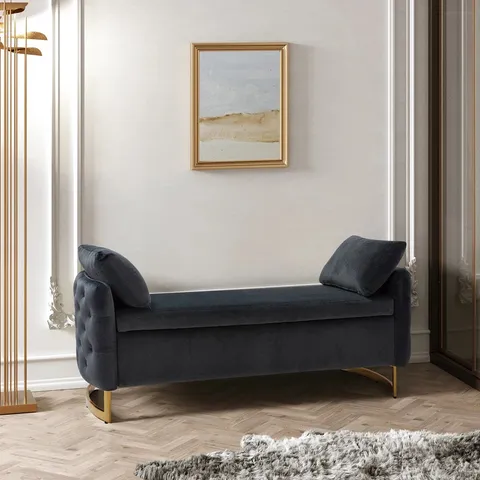 BOXED AGEET VELVET UPHOLSTERED STORAGE BENCH