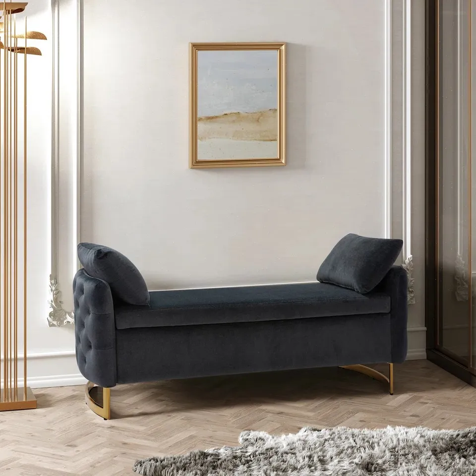 BOXED AGEET VELVET UPHOLSTERED STORAGE BENCH 