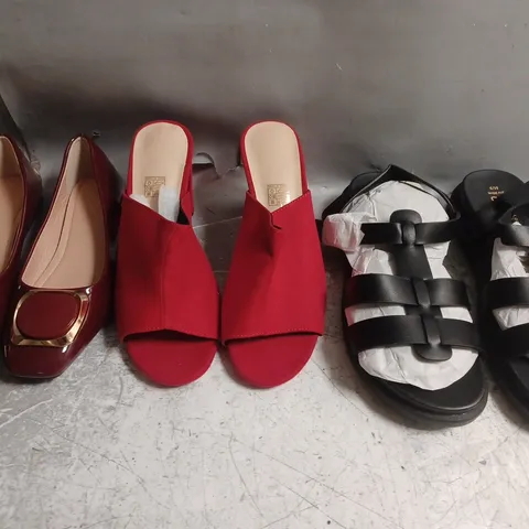 BOX OF APPROXIMATELY 8 ASSORTED PAIRS OF SHOES AND FOOTWEAR ITEMS IN VARIOUS COLOURS, STYLES, AND SIZES