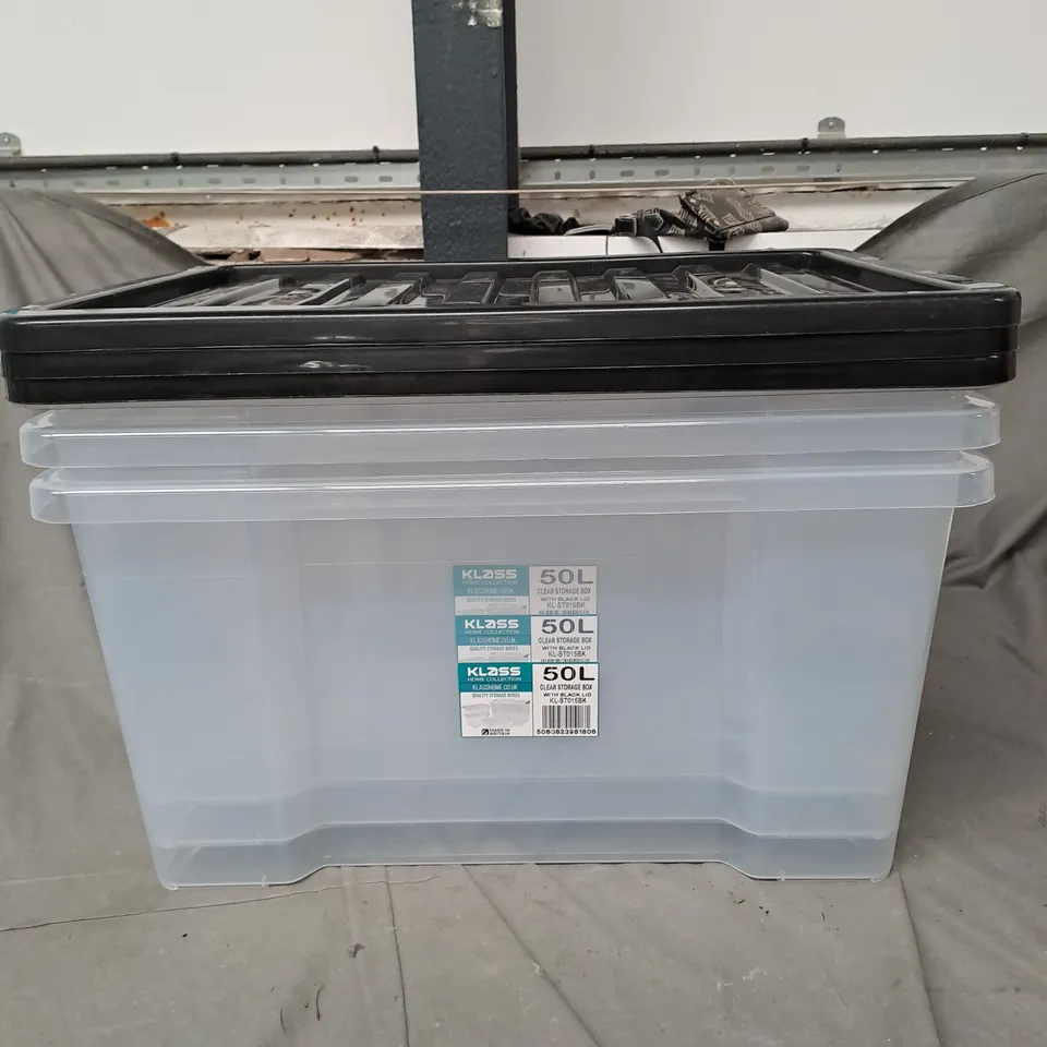 KLASS X3 50L CLEAR STORAGE BOXED WITH BLACK LIDS - COLELCTION ONLY