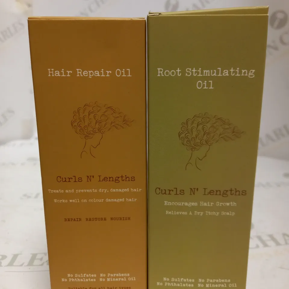 LOT OF TWO CURLS N' LENGTHS PRODUCTS TO INCLUDE HAIR REPAIR OIL AND ROOT STIMULATING OIL