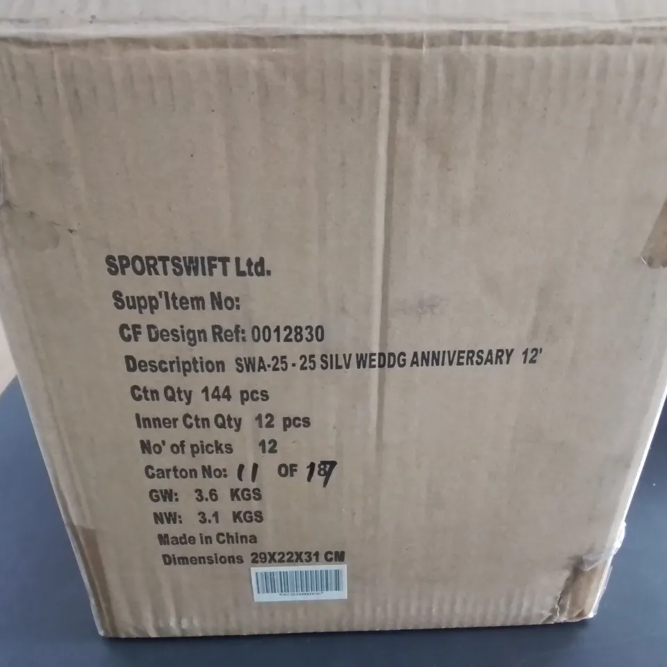LOT OF 2 BOXES OF BRAND NEW 25TH SILVER WEDDING ANNIVERSARY CONFETTI - 144 PIECES PER BOX / TOTAL 288