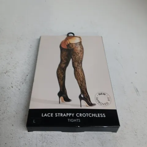 LACE STRAPPY CROTCHLESS TIGHTS - BLACK, UK SIZE 16-18 (L)
