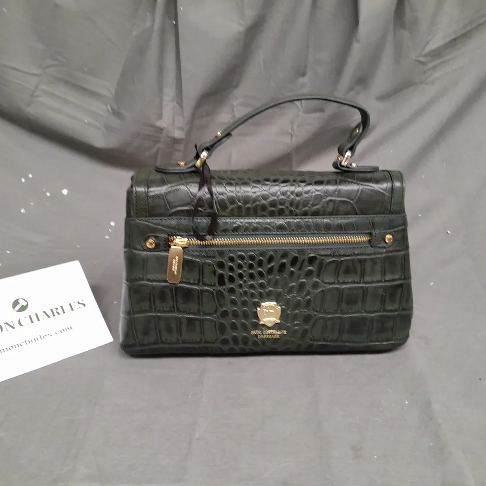 PAUL COSTELLOE DRESSAGE LEATHER CROC GREEN HANDBAG