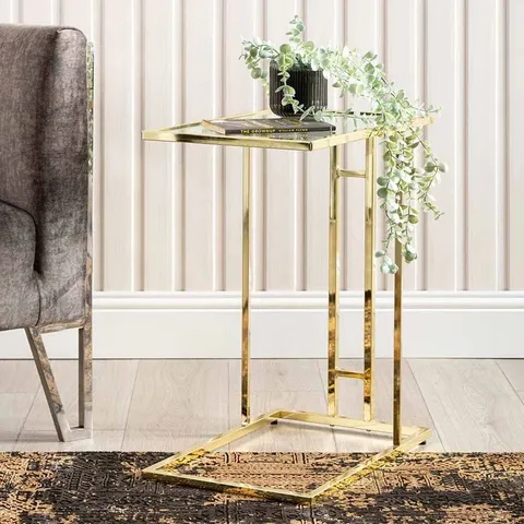 BOXED C SHAPE SOFA TABLE FOR LIVING ROOM FURNITURE, 60CM METAL BED SIDE - GOLD COLOUR (1 BOX)