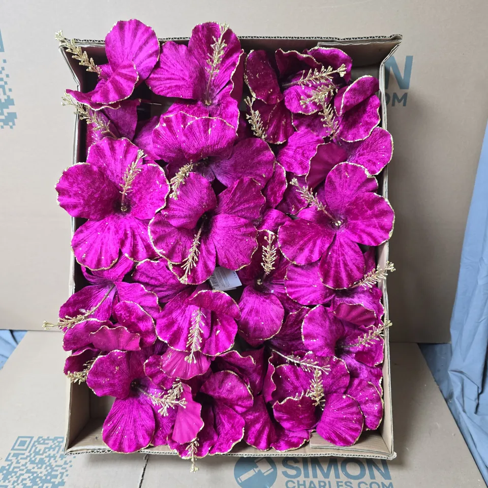 BOX OF APPROXIMATELY 20 MAGENTA  ARTIFICIAL FLOWER ARRANGEMENT