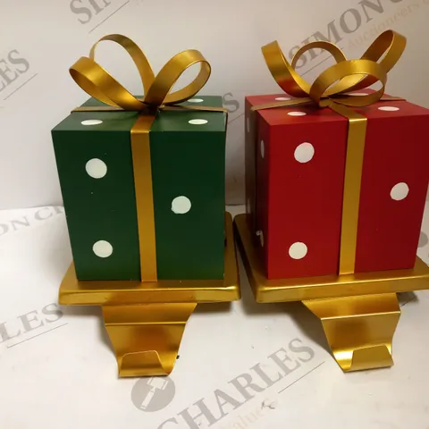 SANTA EXPRESS SET OF 2 PRESENT STOCKING HOLDERS