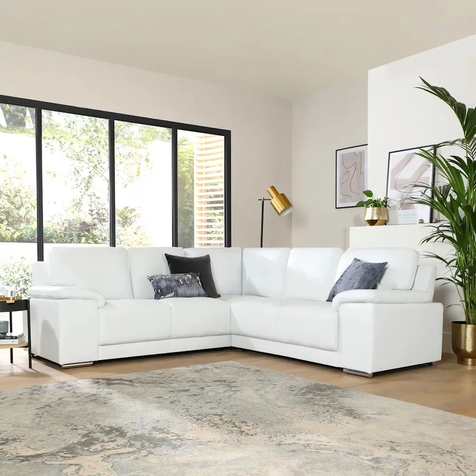BOXED KANSAS CORNER SOFA, WHITE PREMIUM FAUX LEATHER (3 BOXES)
