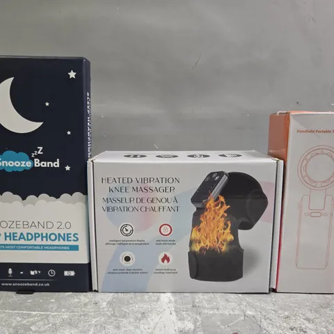 APPROXIMATELY 8 ASSORTED HOUSEHOLD ITEMS TO INCLUDE HANDHELD PORTABLE TURBO FAN, HEATED VIBRATION KNEE MASSAGER, ETC