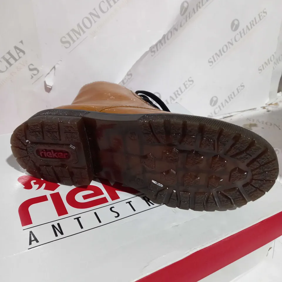 BOXED RIEKER LACE ANKLE BOOTS SIZE 5 OCHRE