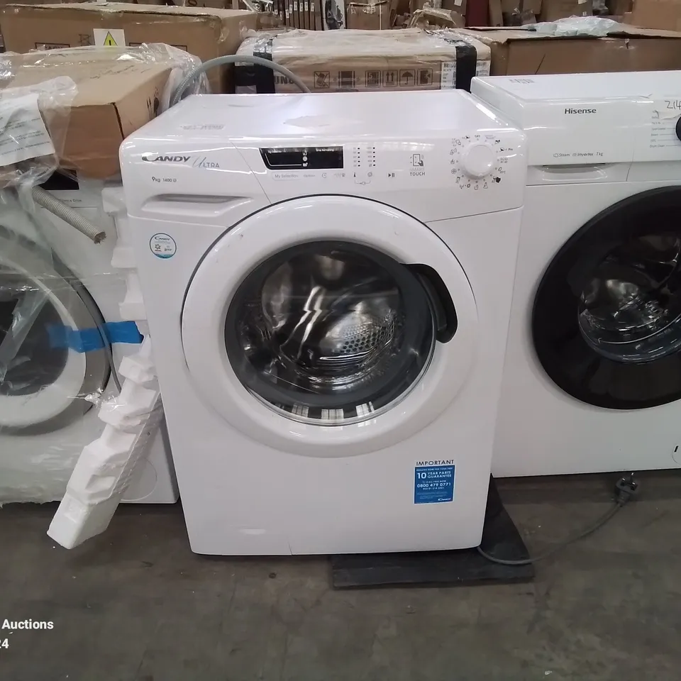 CANDY ULTRA HCU1492DE FREESTANDING WASHING MACHINE, 9KG LOAD, 1400 RPM, ANDROID APP ENABLED, ECO CYCLES, WATER & ENERGY AUTO SENSING, WHITE [ENERGY CLASS D]