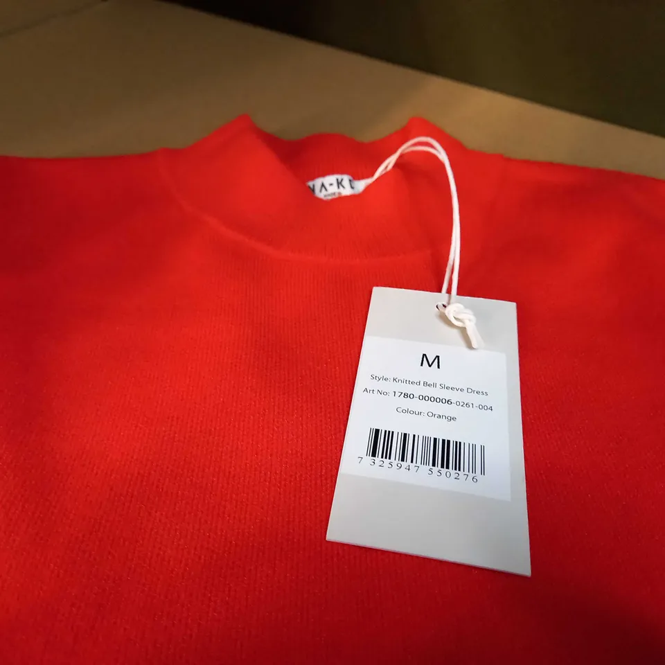 NA-KD ORANGE KNITTED BELL SLEEVE DRESS - MEDIUM