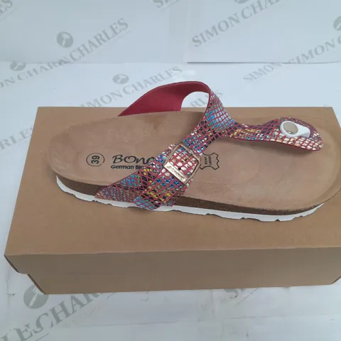 BONOVA GERMAN BIO INNOVATION OPEN TOE SANDLE SIZE 39 MULTI COLOURED ALIGATOR