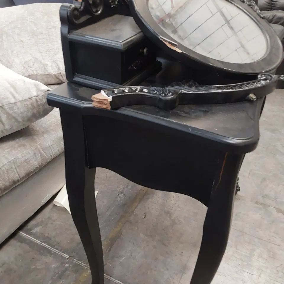DESIGNER FRENCH STYLE 2 DRAWER DRESSING TABLE OVAL MIRROR BLACK