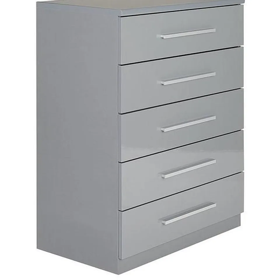 BOXED PRAGUE WHITE GLOSS 5-DRAWER CHEST (1 BOX)