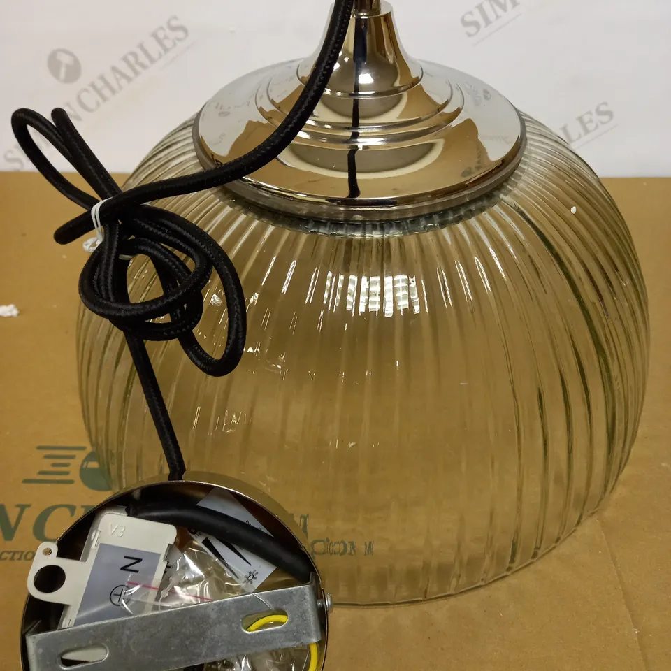 DAR LIGHTING YAMBOL PENDANT POLISHED NICKEL CLEAR GLASS LIGHT FIXTURE