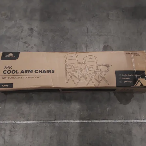 BOXED PAIR OF VOYAGER COOLER POCKET CAMPING CHAIRS