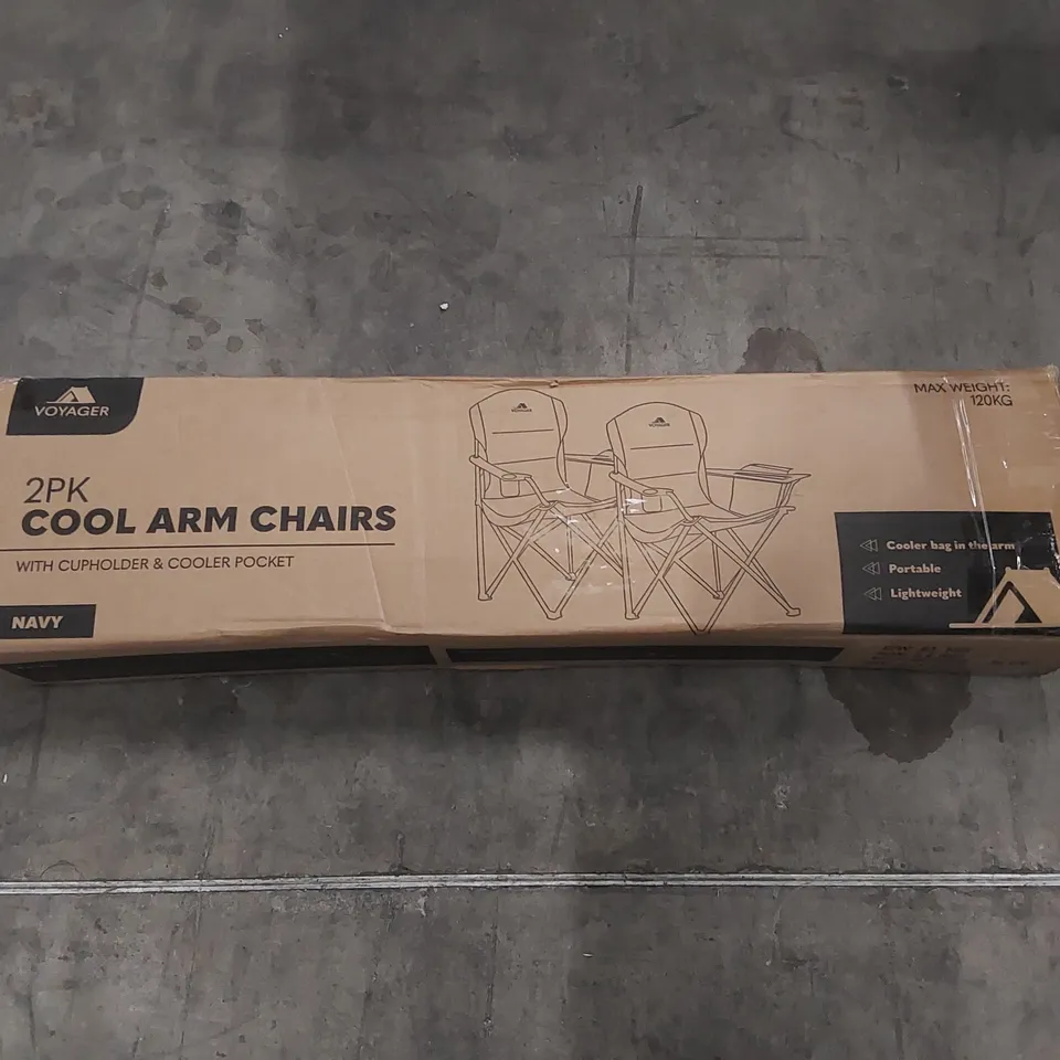 BOXED PAIR OF VOYAGER COOLER POCKET CAMPING CHAIRS 