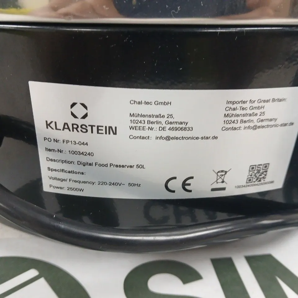 KLARSTEIN DIGITAL FOOD PRESERVER 50L – STAINLESS STEEL WITH BLACK BASE