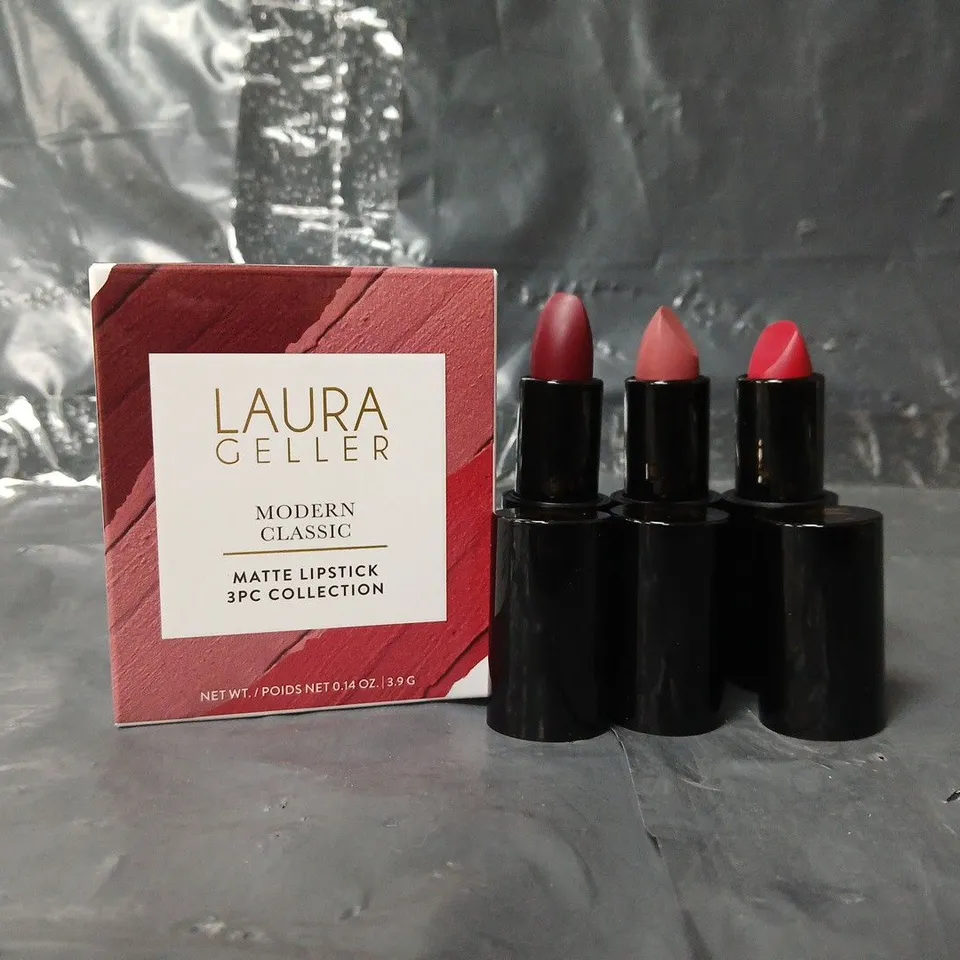 BOXED LAURA GELLER MODERN CLASSIC 3 PIECE LIPSTICK COLLECTION (BERRY BLISS, MAUVE MAJESTIC, RED RADIANCE)