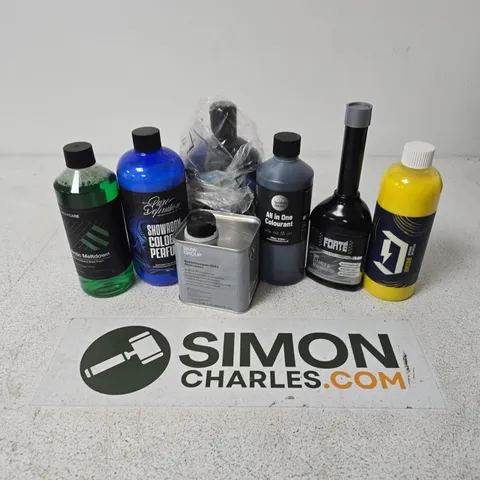 APPROXIMATELY 7 ASSORTED AUTO LIQUID PRODUCTS TO INCLUDE DUEL HYBRID DETAILER, FORTE DPF CLEANER, ALL IN COLOURANT, ETC - COLLECTION ONLY