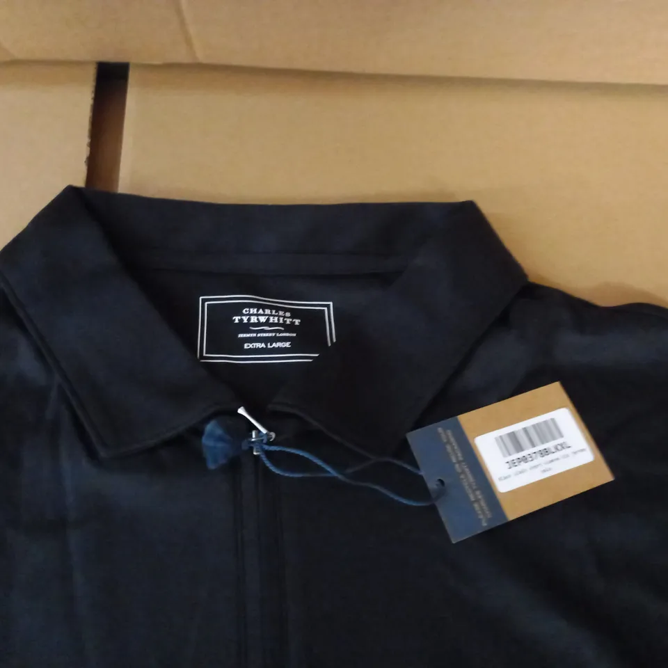 CHARLES TYRWHITT BLACK ZIP JERSEY POLO - XL