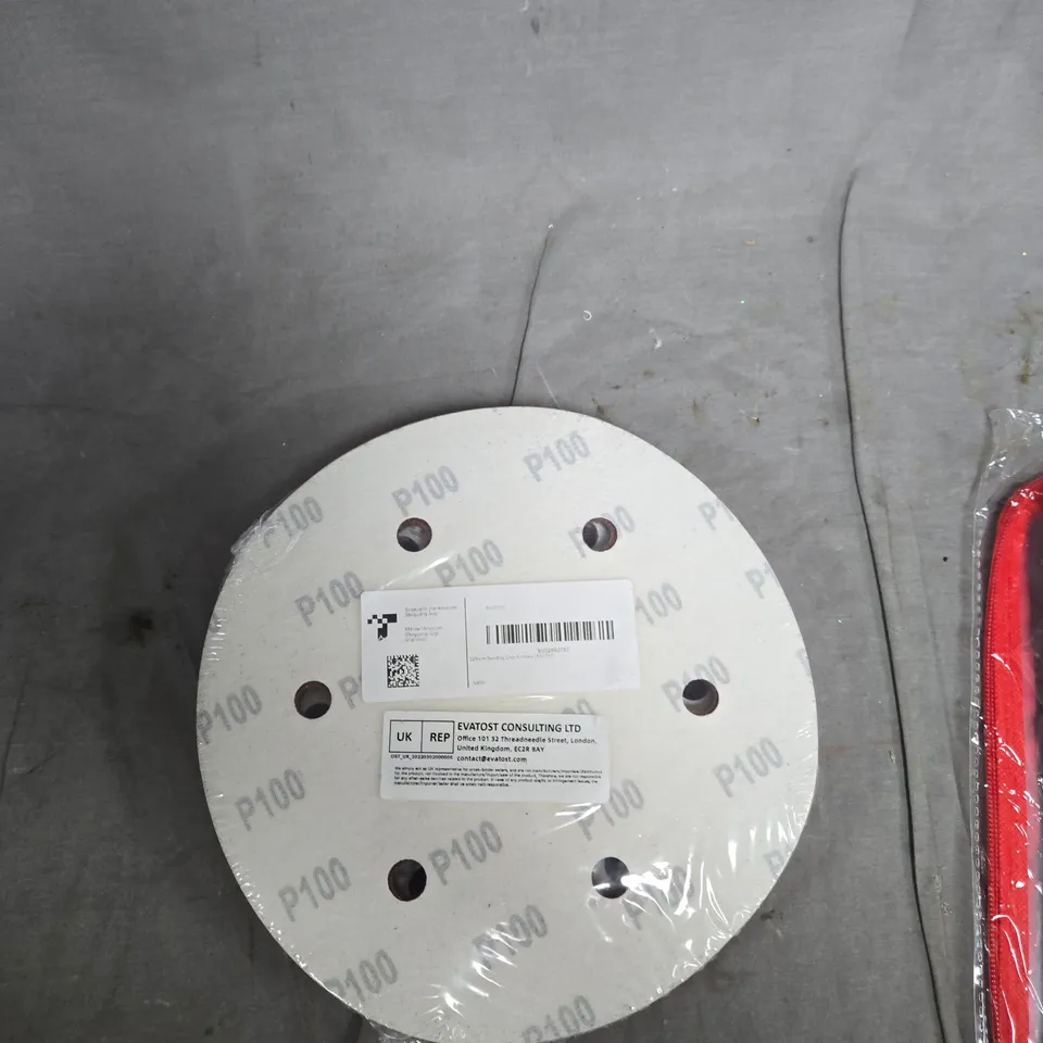 BOX OF APPROXIMATELY 15 ASSORTED ITEMS TO INCLUDE BAUBLE STORAGE BOX AND P100 SANDING DISCS