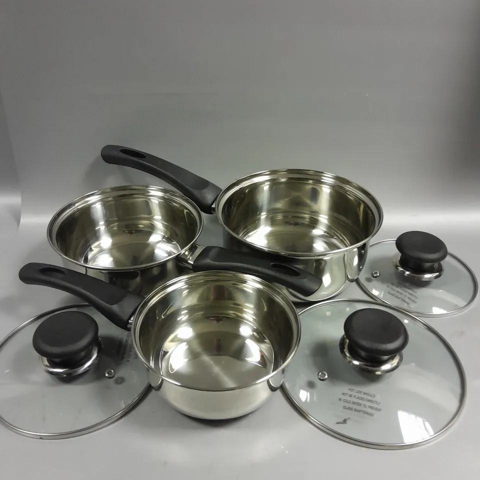 BOXED PRIMA 6PC INDUCTION BOTTOM STAINLESS STEEL SAUCEPAN SET 