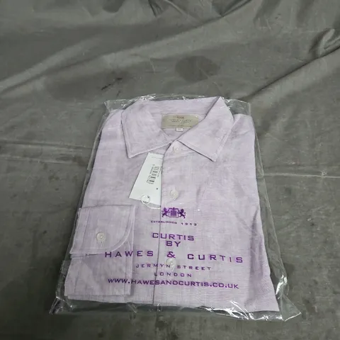HAWES & CURTIS LINEN LONG SLEEVE SHIRT IN DUSTY & LILAC SIZE M