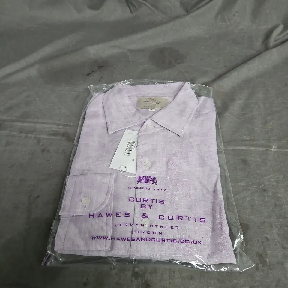HAWES & CURTIS LINEN LONG SLEEVE SHIRT IN DUSTY & LILAC SIZE M