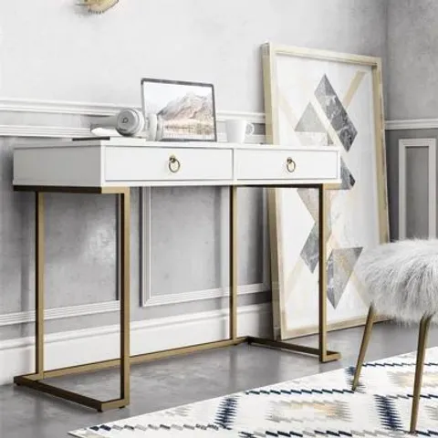 BOXED RECTANGLE WRITING DESK WITH GOLDEN METAL LEGS