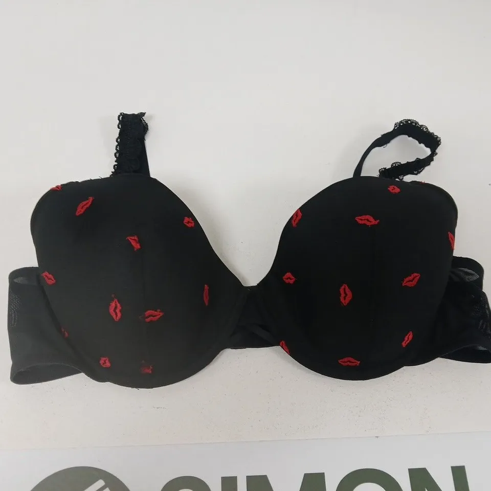 BODYFLIRT BLACK BRA WITH RED LIP PRINT – WOMEN'S UNDERWEAR 40C