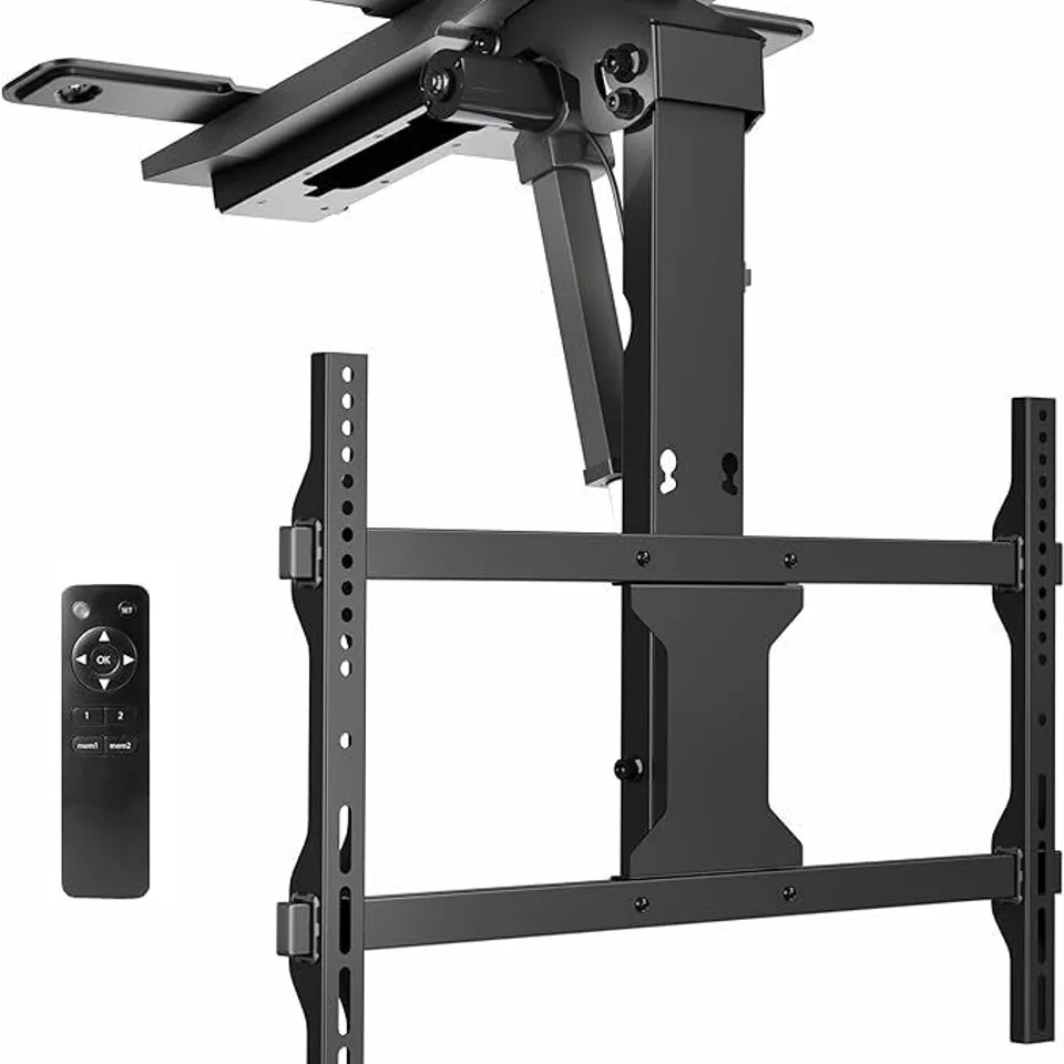BOXED VIVO MOUNT-E-FD75C FOLDING ELECTRIC TV STAND FOR 37 TO 70 INCH SCREENS, LARGE MOTORIZED VESA FLAT OR TILT MOUNT, HOLDS UP TO 100 LBS, APP AND VOICE CONTROL, BLACK