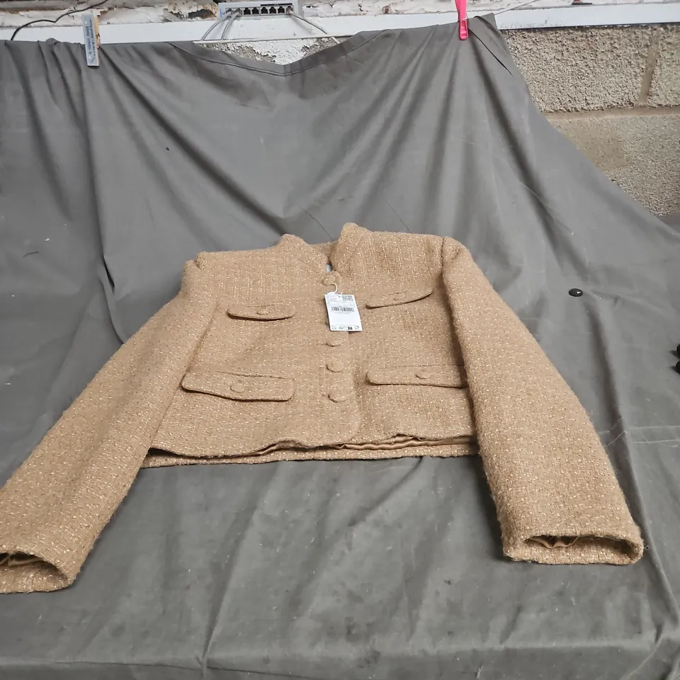 MANGO WOMEN'S TWEED JACKET – SAND BEIGE, SIZE S