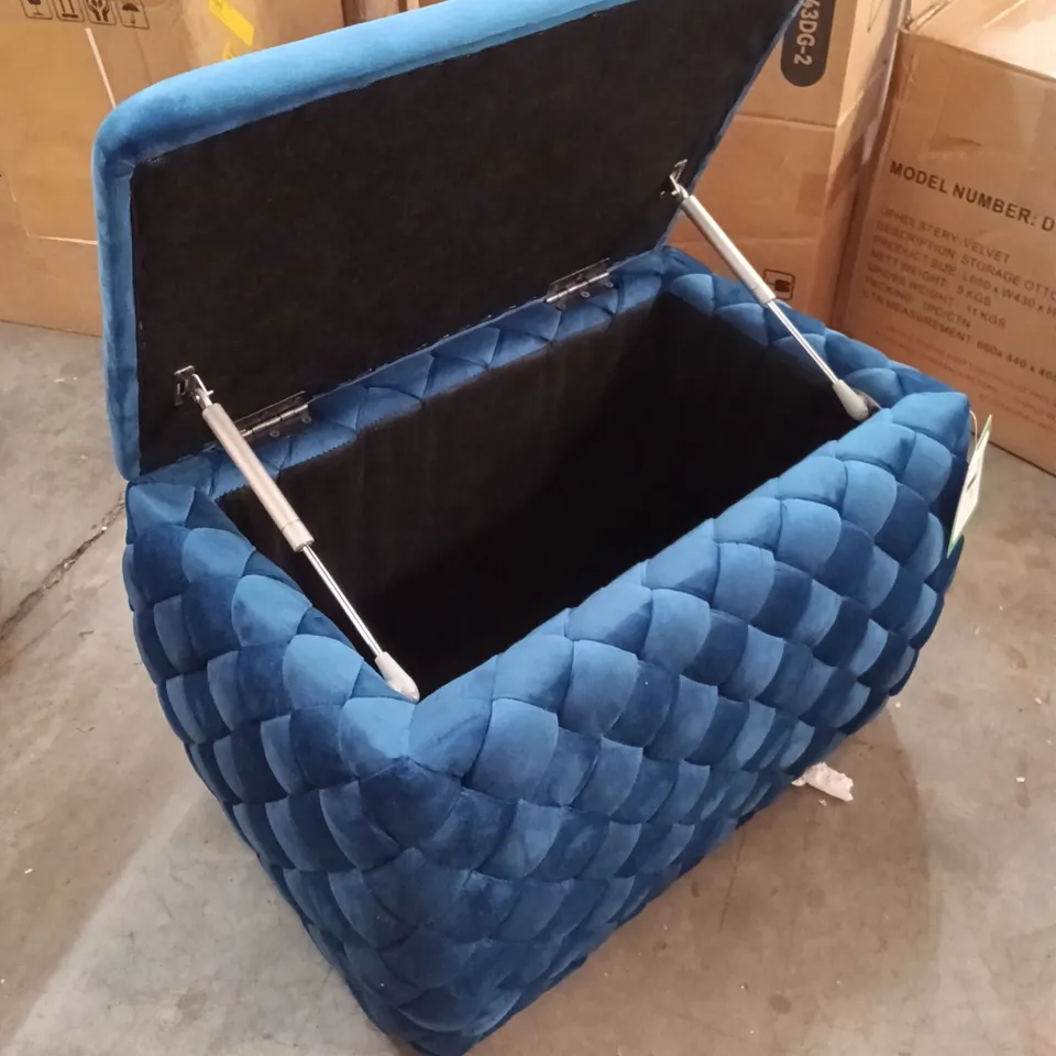 BOXED VELVET STORAGE OTTOMAN - DARK BLUE (1 BOX)