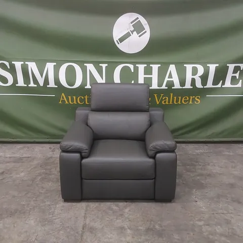 QUALITY DESIGNER ITALIAN MADE RICCARDO LEATHER ARMCHAIR - SLATE